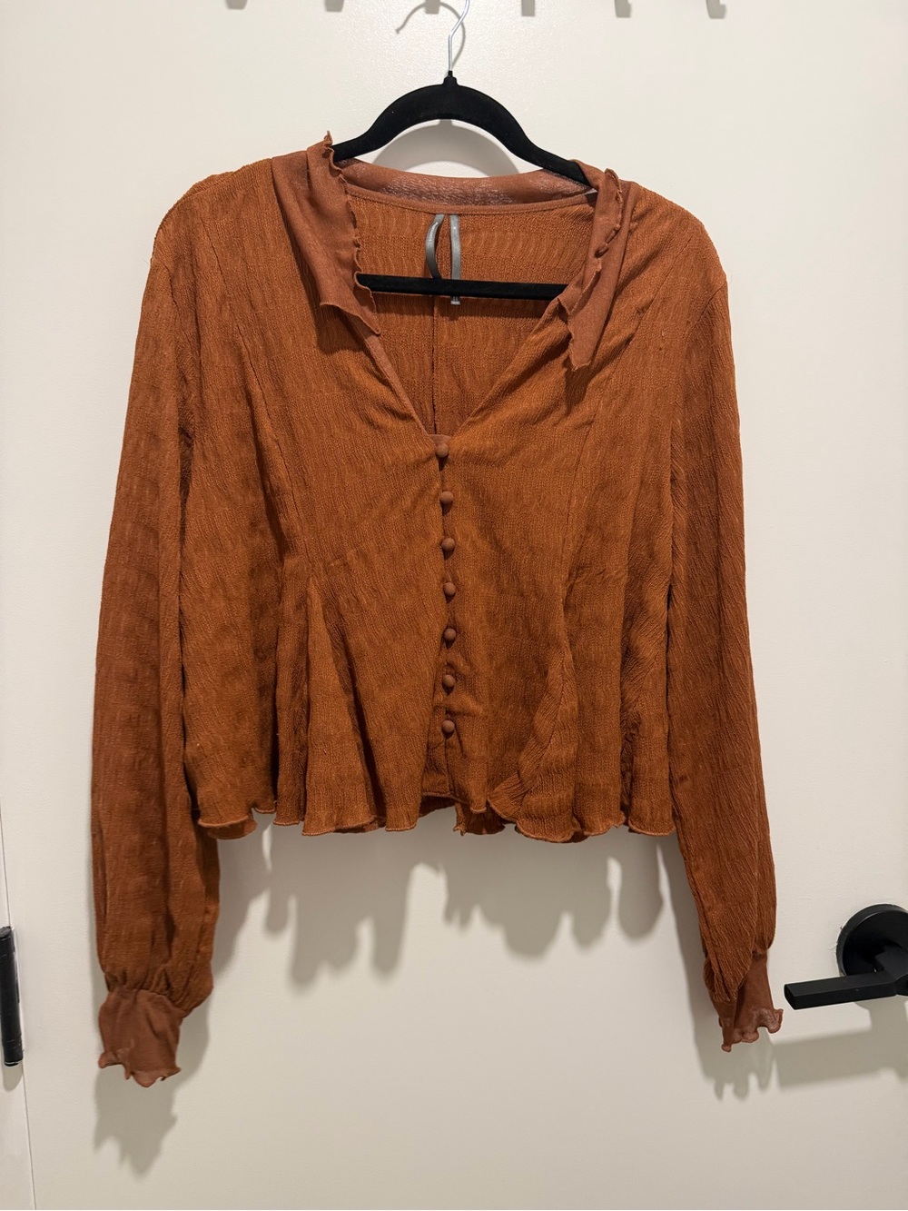 Anthropologie Burnt Orange Button-Front Long-Sleeve Women's Top